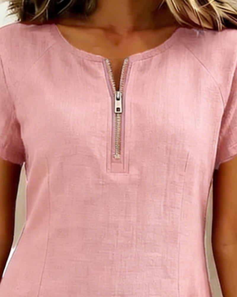 Robe Fermeture Éclair Poche Coton Lin