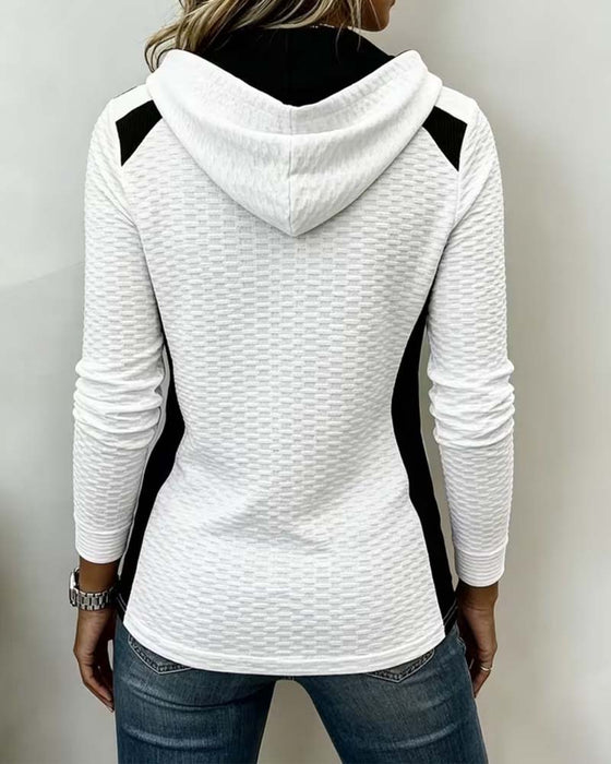 Hoodie Boutonné Cordon Bloc De Couleur