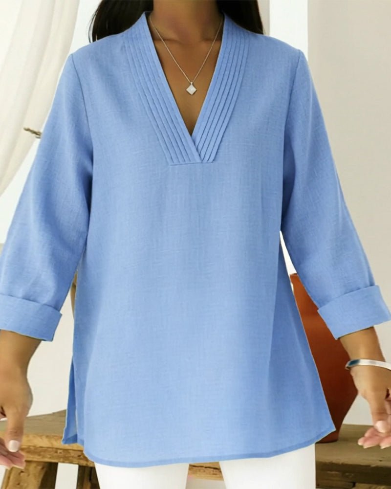 Haut Élégant Et Décontracté Col V Uni
