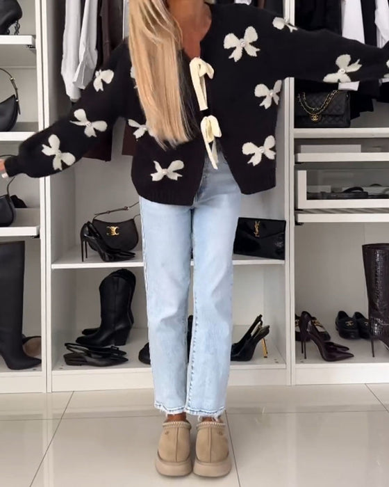 Cardigan à lacets avec perles et nœud