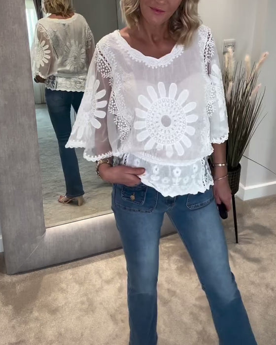 Blouse Brodée Chauve-Souris Dentelle