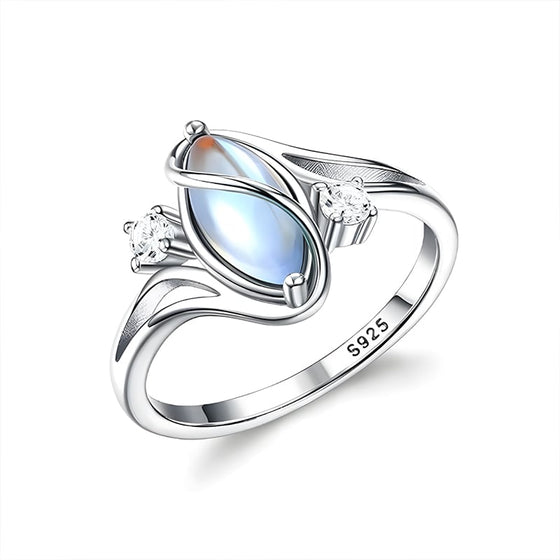Bague géométrique en pierre de lune ovale