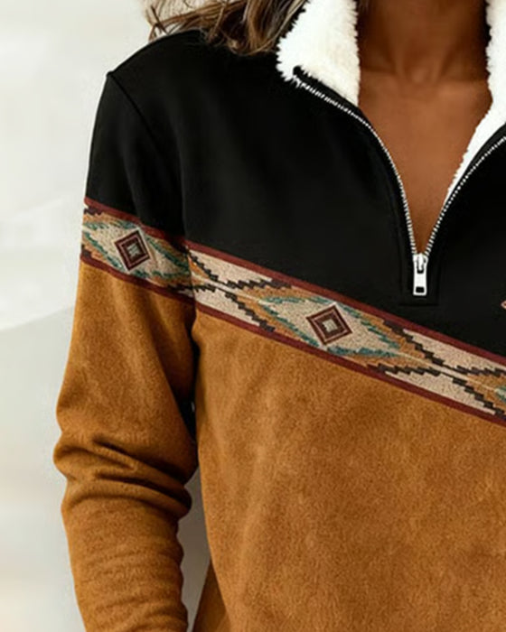 Sweat Rétro À Demi-Fermeture Éclair Et Col