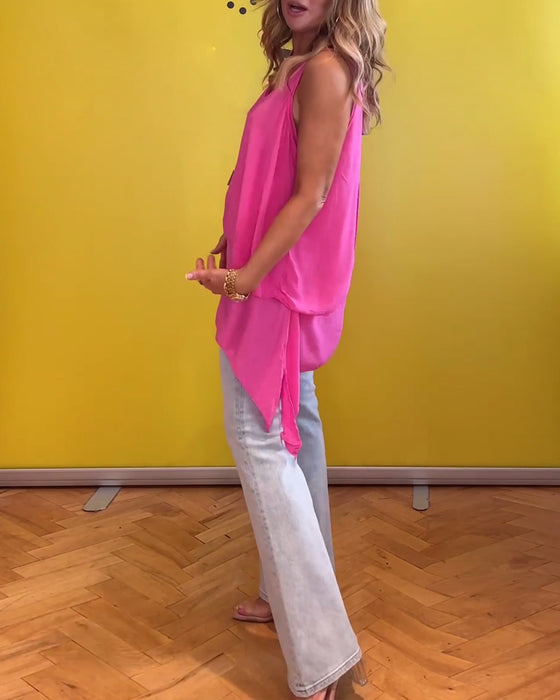 Haut sans manches double épaisseur couleur unie