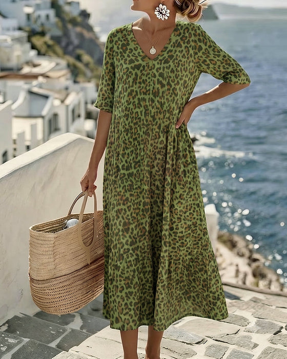 Robes Léopard Col V Ample