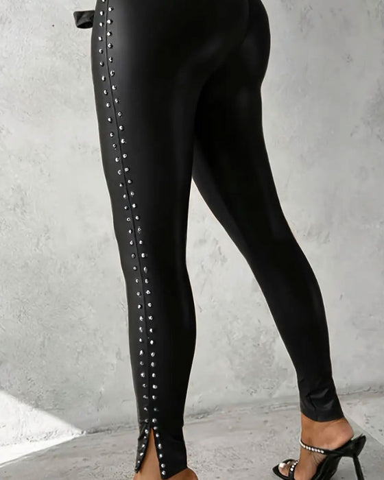 Pantalon Taille Haute Fente Jambe Étroite
