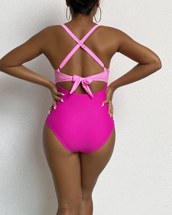 Maillot de bain bloc de couleur à bretelles croisées
