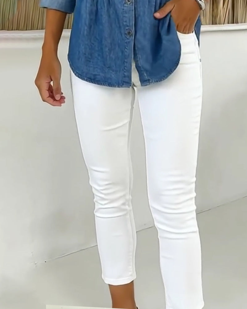 Pantalon Taille Haute Slim-Fit Cropped