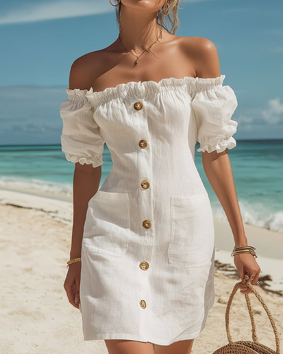 Robe Off-Shoulder Chic Manche Bouffante