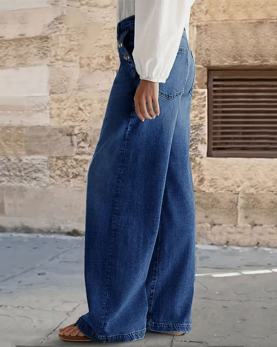 Jean Multi-Bouton Lavé Lâche