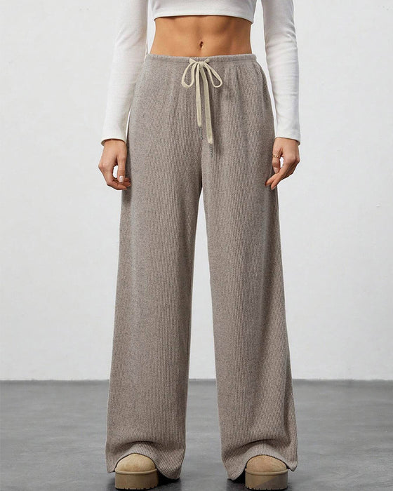 Pantalon Solide Cordon Coupe Large Long