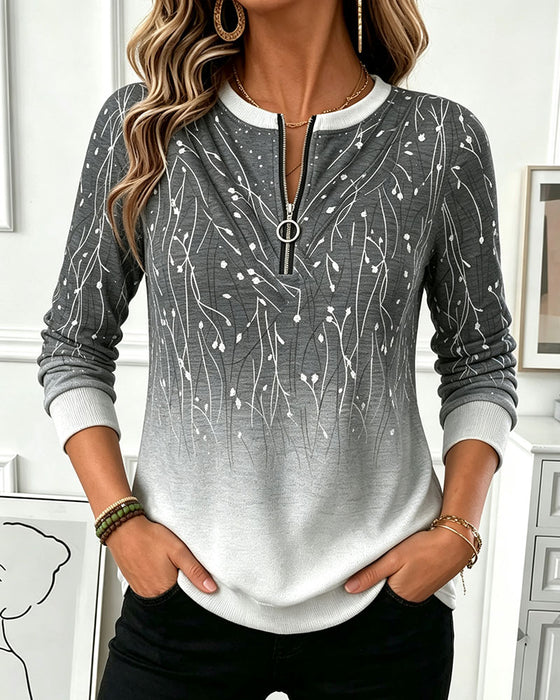 Sweatshirt Col Rond Fermeture Éclair Ombre