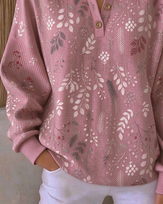 Sweatshirt Gaufré Col Henry Imprimé Floral