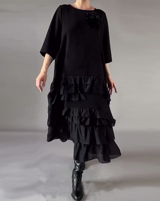 Robe À Col Rond À Double Couche