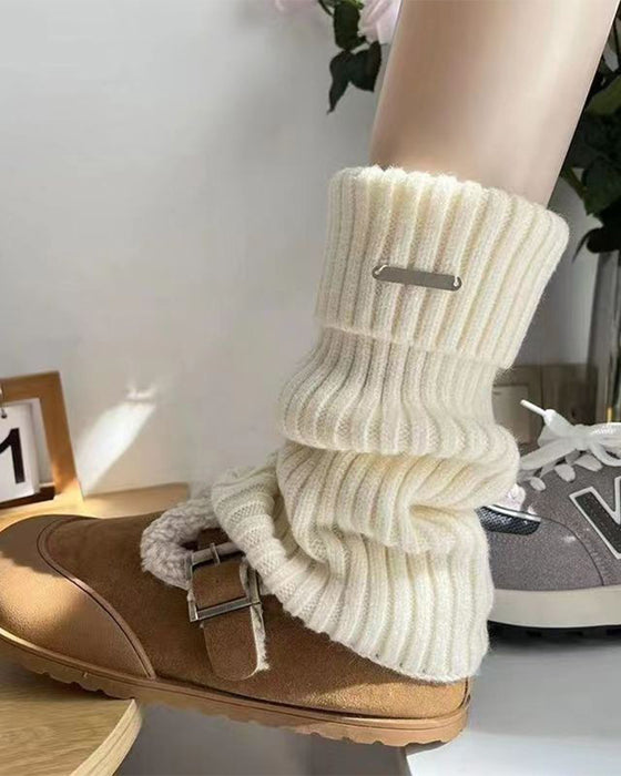 Guêtres Basiques Unies Pour Femme Avec Décor D’Étiquette Métallique, Mode Minimaliste Pour Femmes