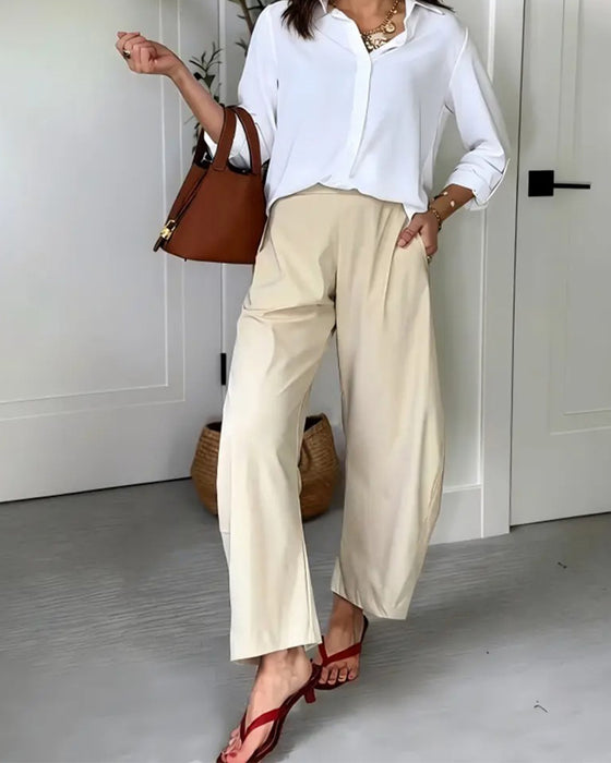 Pantalon Solid Couleur Poche Suspendue Raccourci