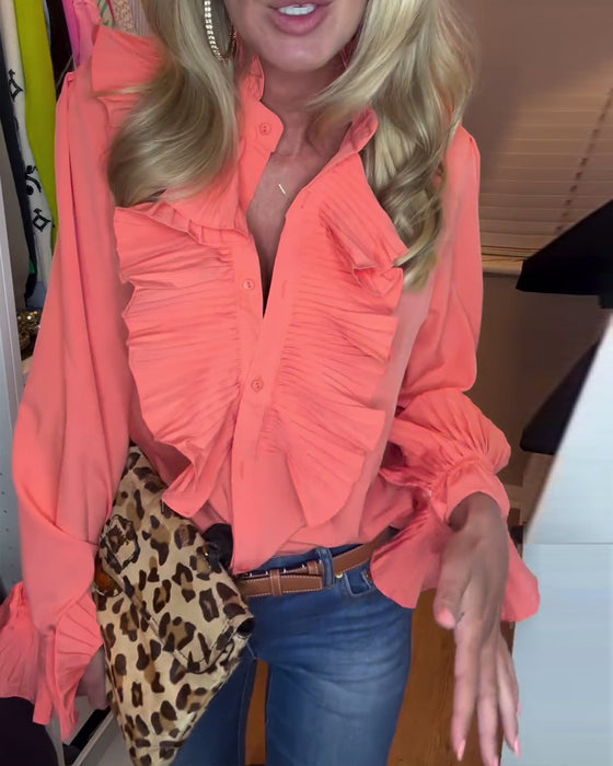 Haut à manches longues de couleur unie à volants patchwork