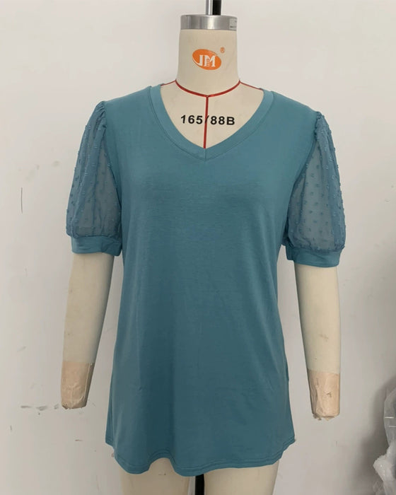 Blouse Unie Mesh Manche Bouffante