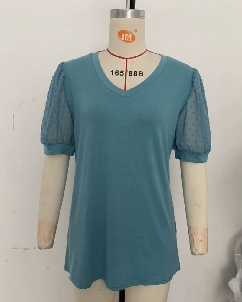 Blouse Unie Mesh Manche Bouffante