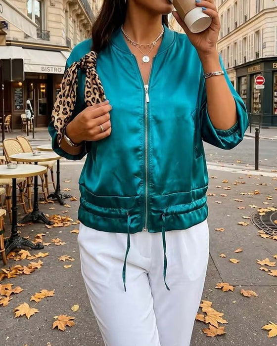 Manteaux Col Mandarine Fermeture Éclair Poche Taille