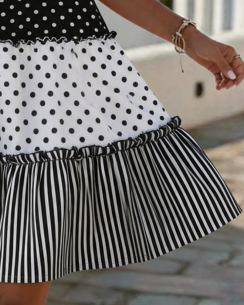 Robe Pois Raye À Volants Spaghetti