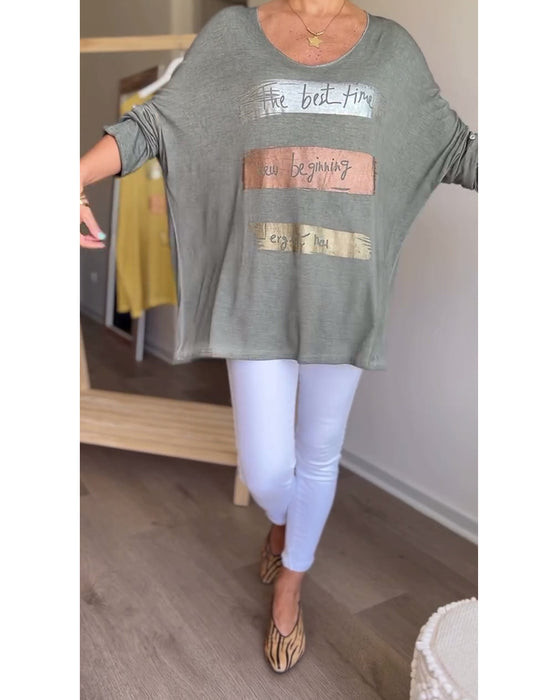 Haut lettre à manches longues et col rond