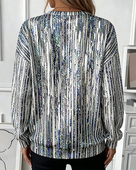 Sweatshirt Abstrait Rayure Verticale Fermeture Éclair