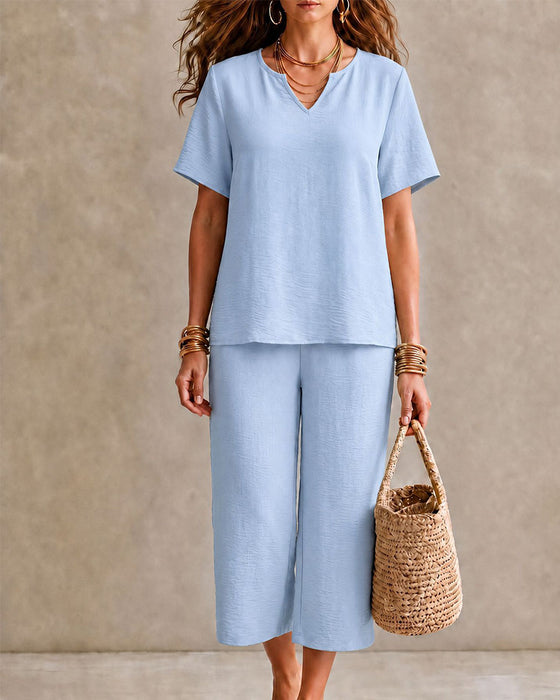 Set Haut Manches Courtes Et Pantalon Raccourci