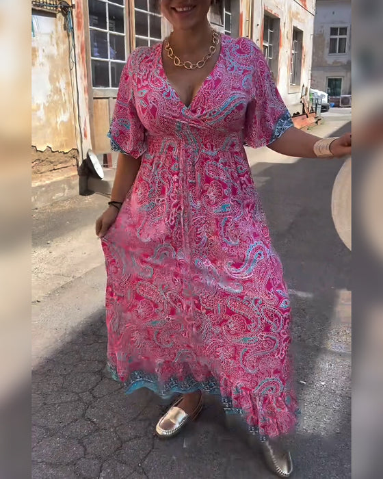 Robe Encolure en V Imprimée Taille