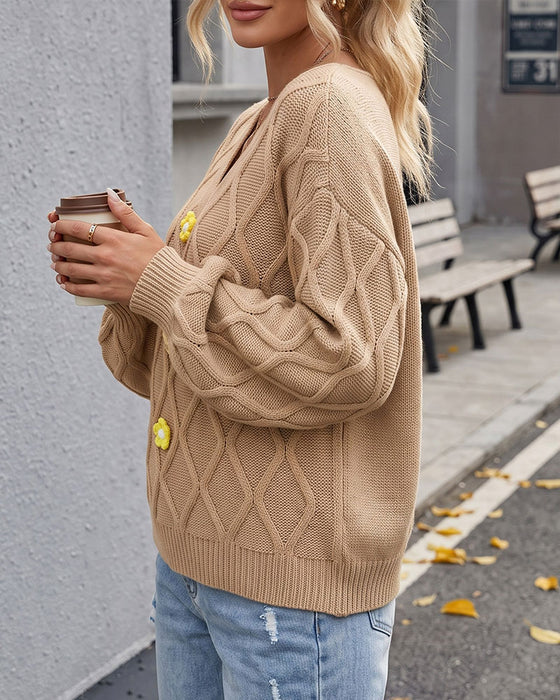 Pullover Manche Lanterne Argyle Mode Tricoté