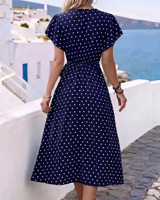 Robe Col En V À Pois Volant Taille
