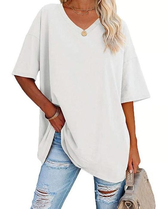 T-Shirt Col En V Lâche Décontracté Manches Courtes