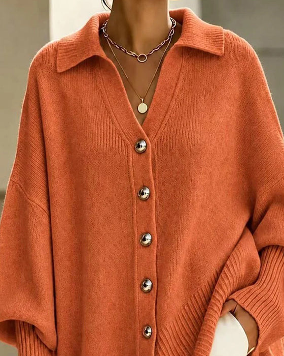 Cardigan ample à revers, col V et boutons