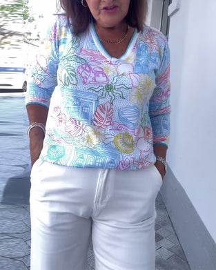 Pull Col En V Imprimé Mode