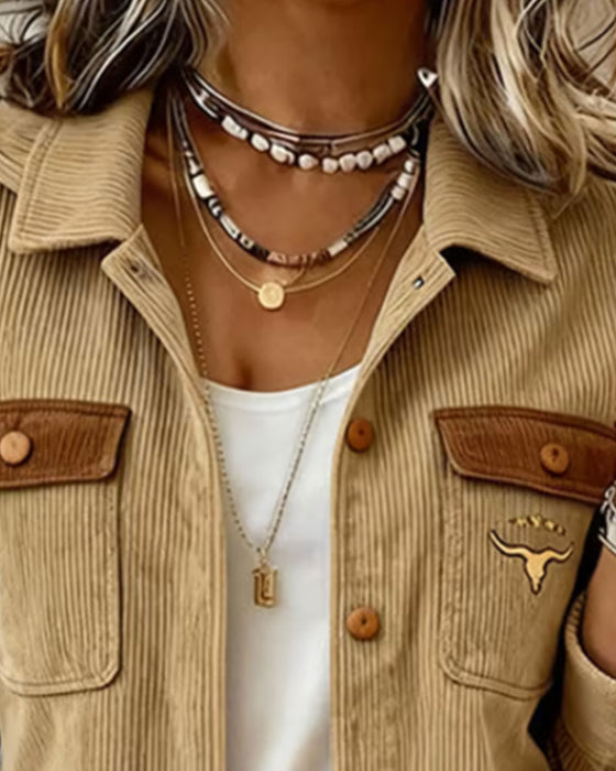Corduroy Button-Down Jacket with Lapels