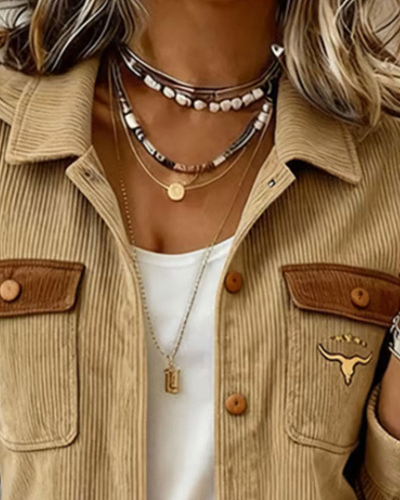 Veste Velours Côtelé Boutonné Revers