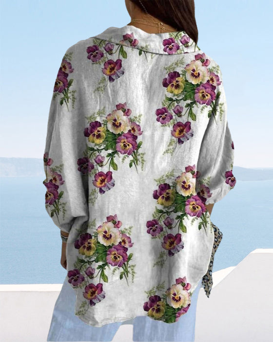 Chemise décontractée à manches trois-quarts à imprimé floral