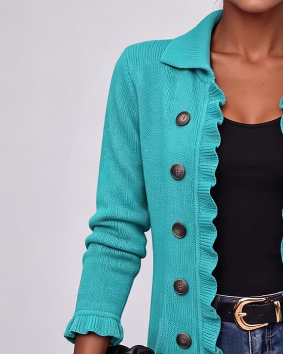 Cardigan Revers Volant Bouton