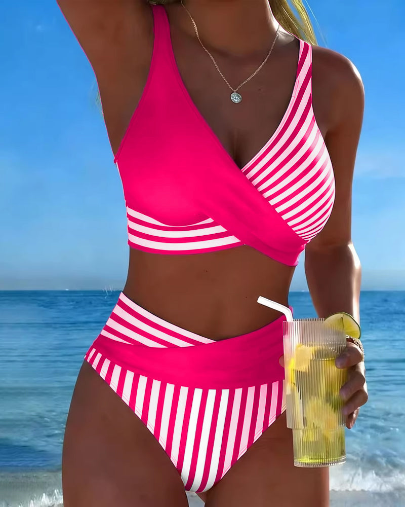 Bikini Croisé Rayé Imprimé