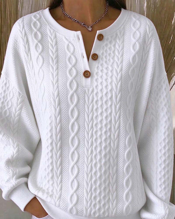 Sweat-Shirt Col V Boutonné Tresse Uni