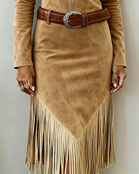 Robe Unie À Demi-Fermeture Éclair Et Glands