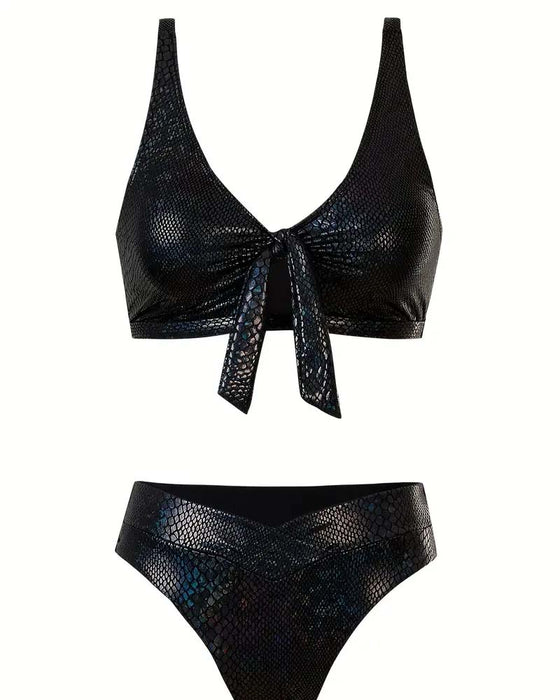 Bikini Imprimé Serpent Cordon Poitrine Taille Haute Triangle