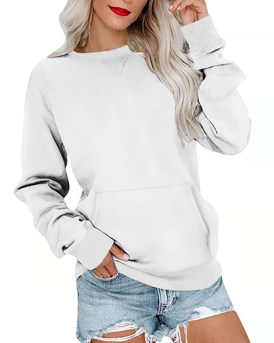 Sweatshirt Uni Col Rond Manches Longues Décontracté