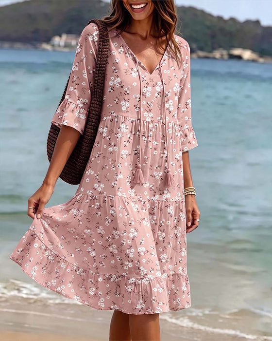 Robe Fleurie Col V Bretelles Fines
