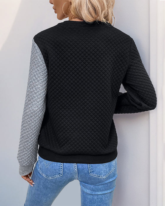 Sweat-shirt décontracté à manches longues et blocs de couleur