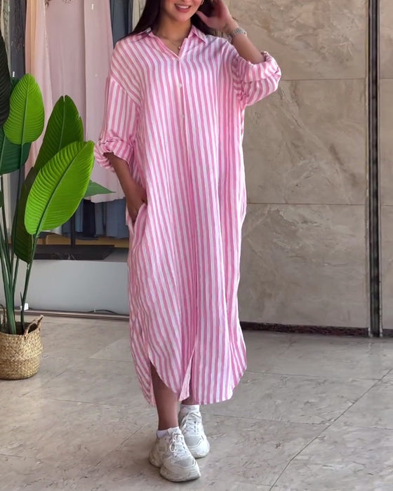 Robe Lâche Revers Rayé