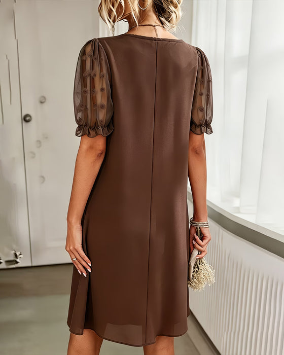Robes Manche Bouffante Col V A-Ligne Patchwork