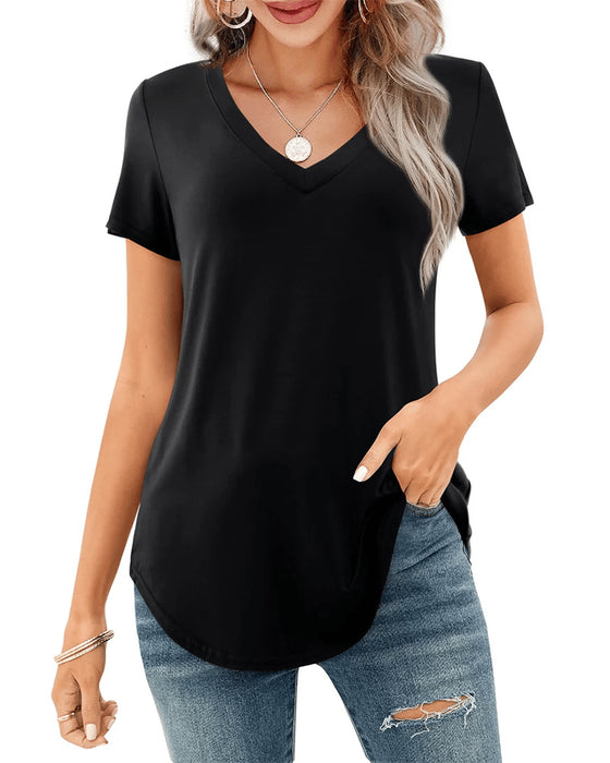 T-Shirt Irrégulier Col-V Casual