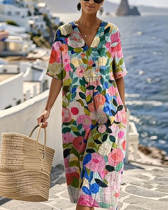 Robe Aquarelle Florale Col V