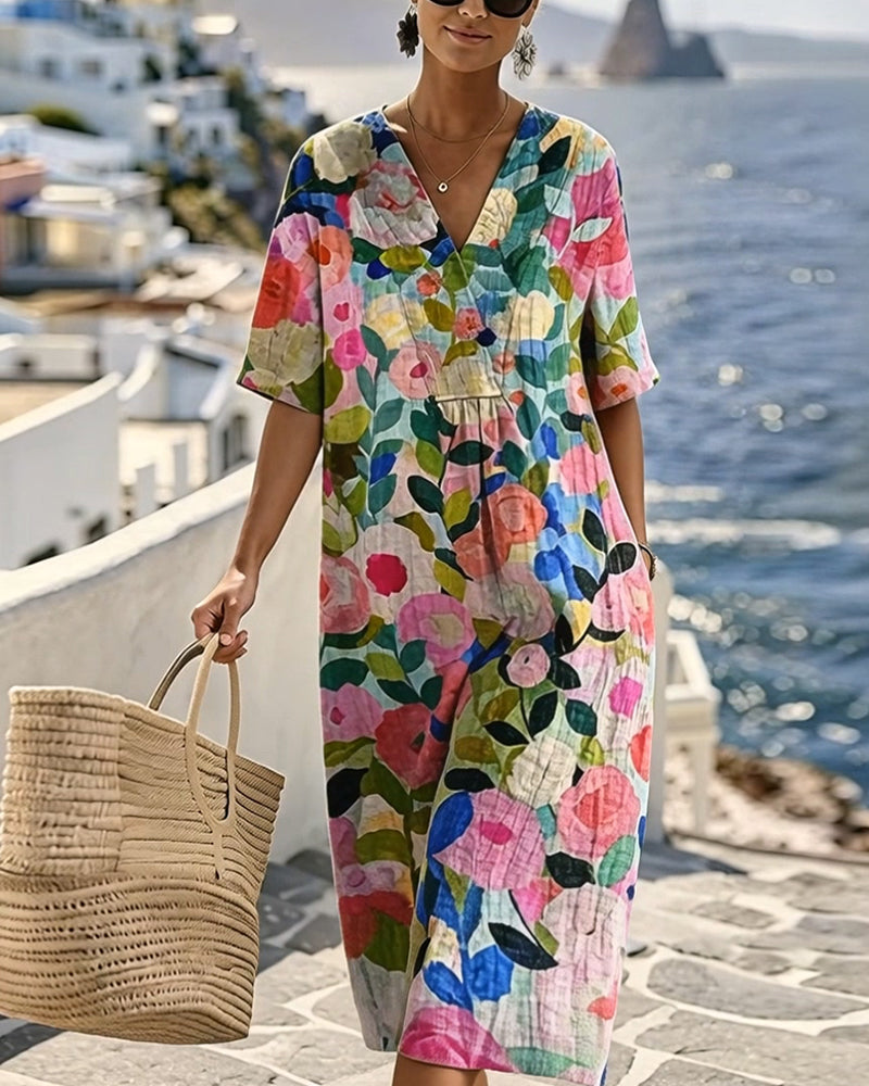 Robe Aquarelle Florale Col V